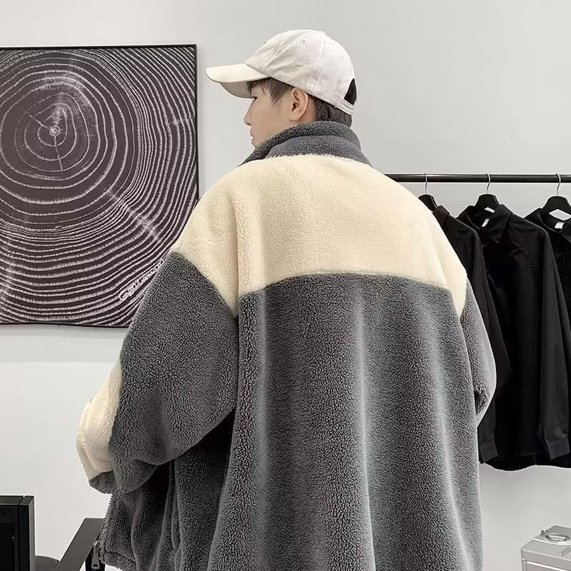 Mens Color-Block Thickened Casual Warm Cotton Padded Jacket