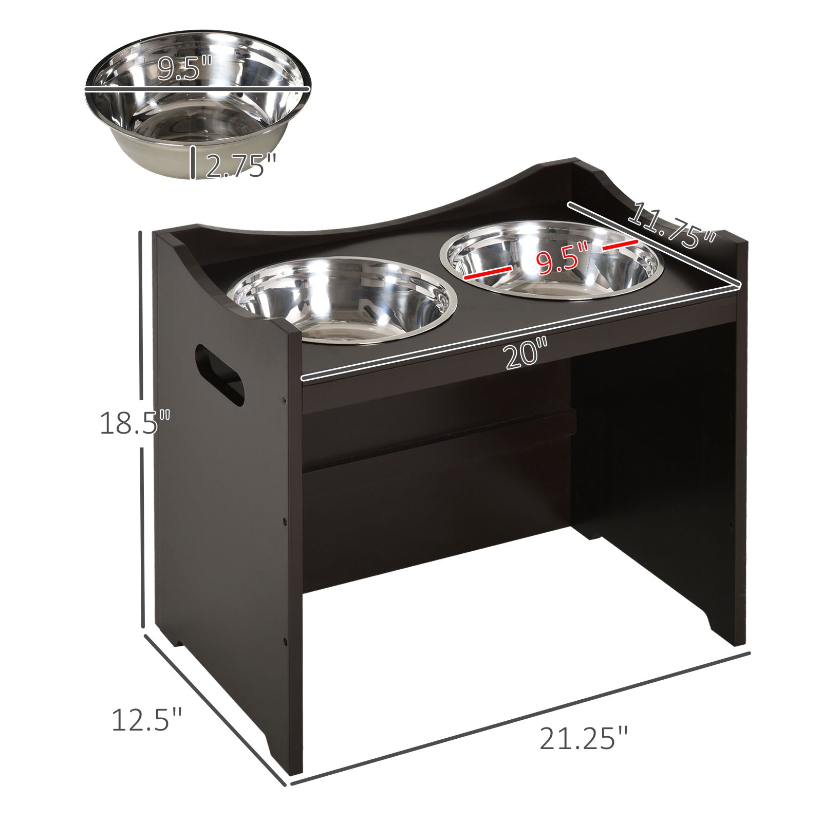 Raised Pet Food Elevated Feeder with 2 Stainless Steel Bowls, 3 Levels Adjustable Height Levels, and Wood Finish