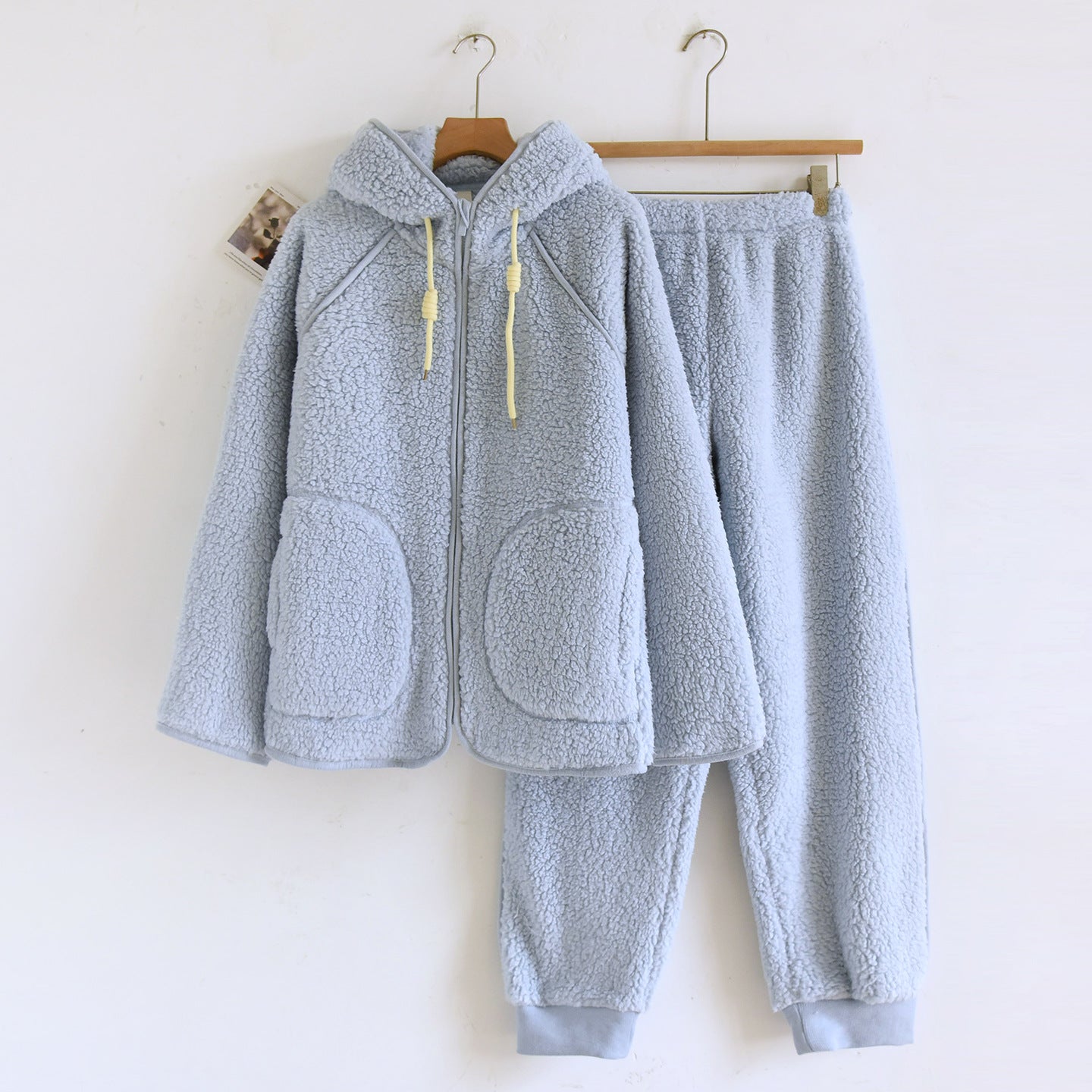 Corduroy Solid Color Casual Loose Fitting Set Flannel Hooded Padded Loungewear