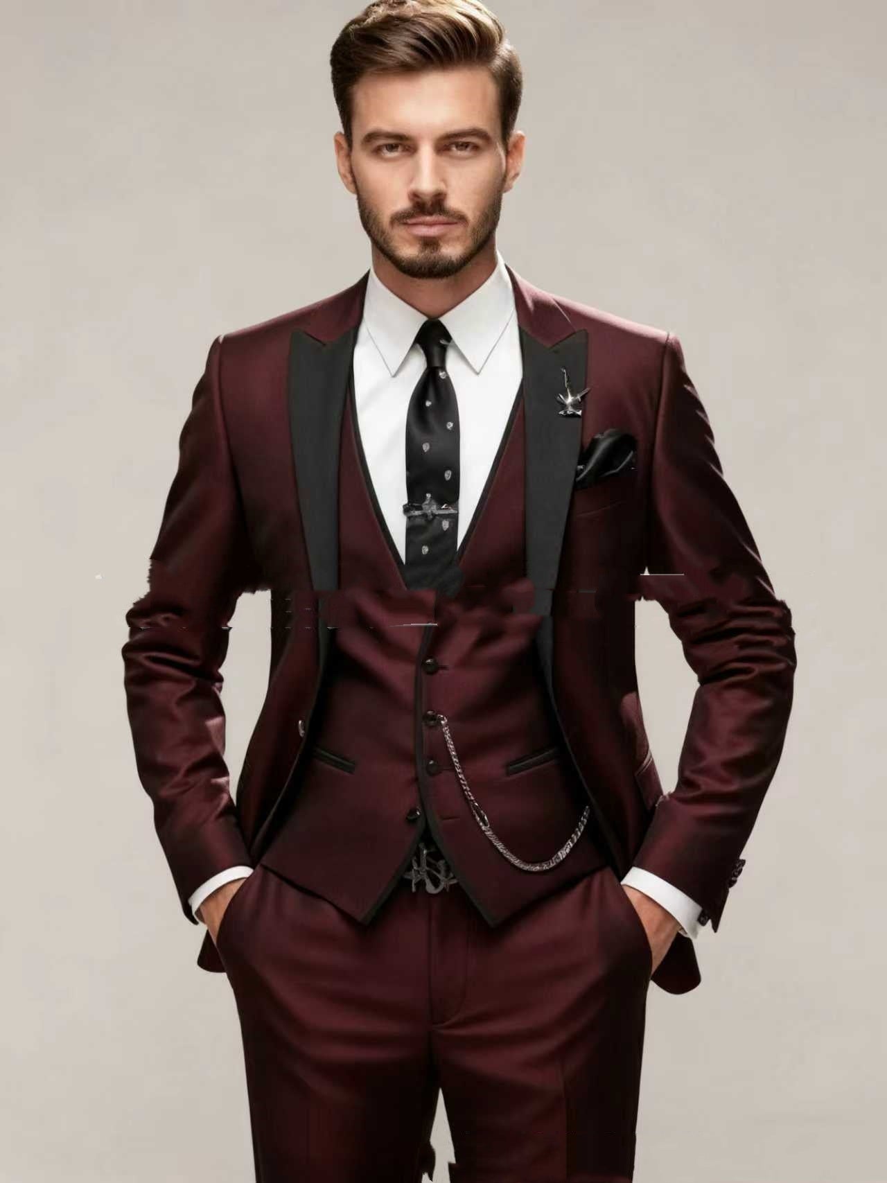 Men's Three-piece Suit Suit Black Turn-down Collar Color Matching Suit