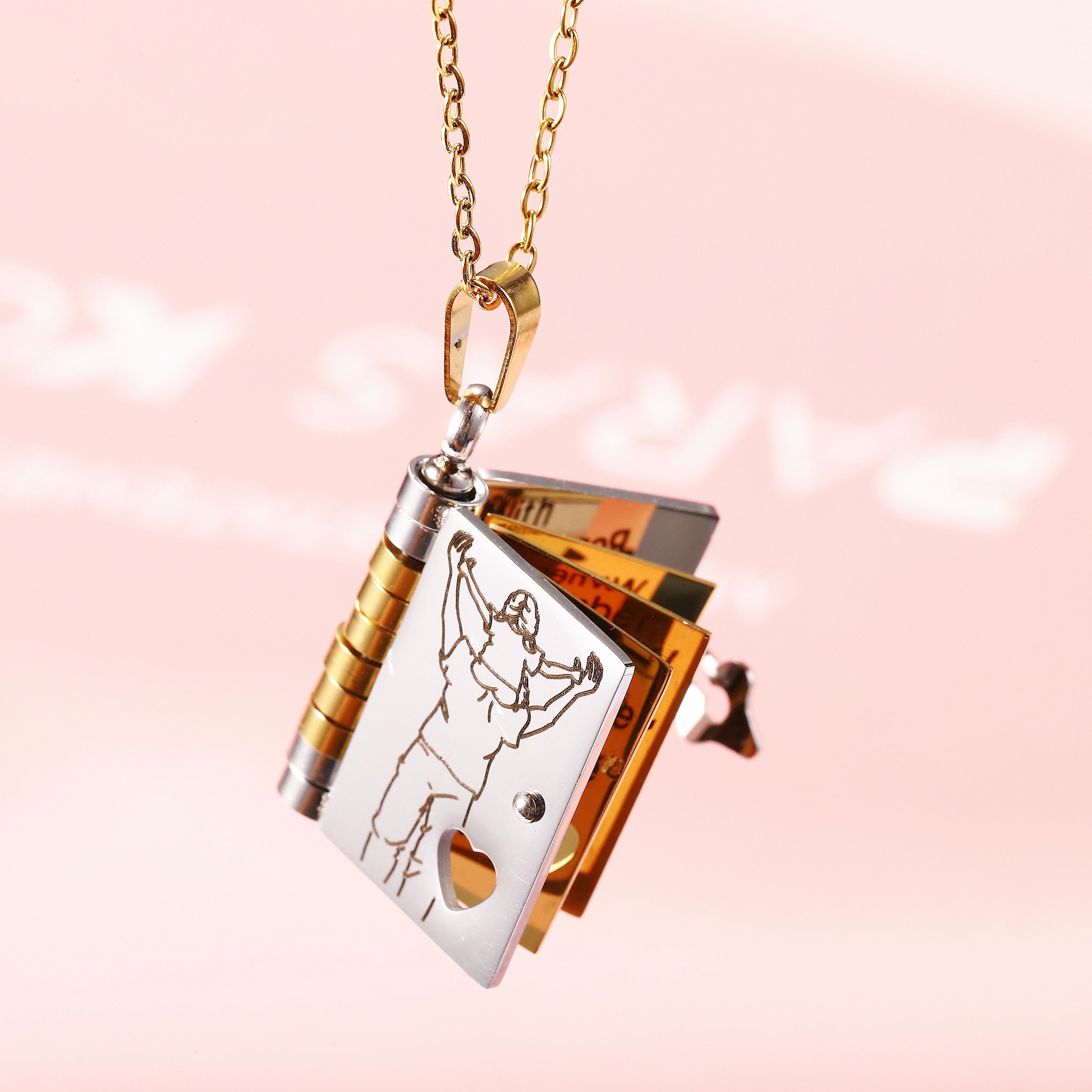 My Little Star Book Necklace For Daughter Son 18 Inch Stainless Steel Chain Gold Hardware Love Jewelry Birthday Graduation Gift