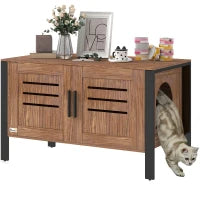 PawHut Cat Litter Box Enclosure With Tall Legs, Scratching Board, Dark Brown,