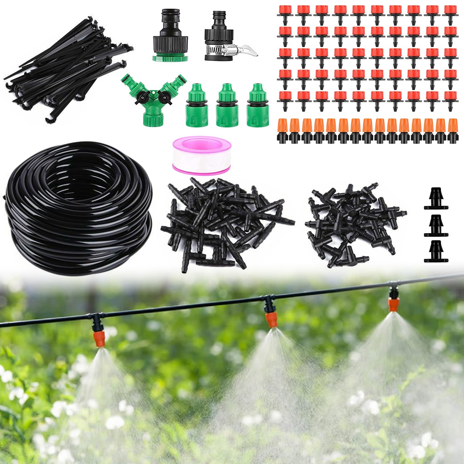 164FT Drip Irrigation Kit Automatic Garden Irrigation System Misting Plant Watering Drip Kit For Garden Greenhouse Flower Bed Patio Lawn