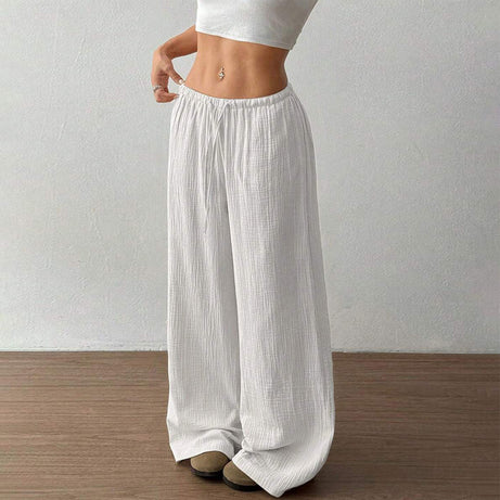 Plus Size Women's Solid Color High-Waisted Wide Leg Pants Drawstring Waist Casual Trousers For Spring And Autumn