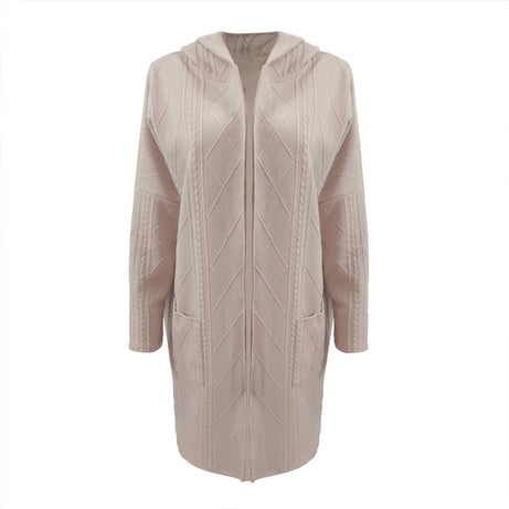 Women's Textured Hooded Longline Jacket, Solid Color Casual Oversized Top With Pockets For Fall & Winter