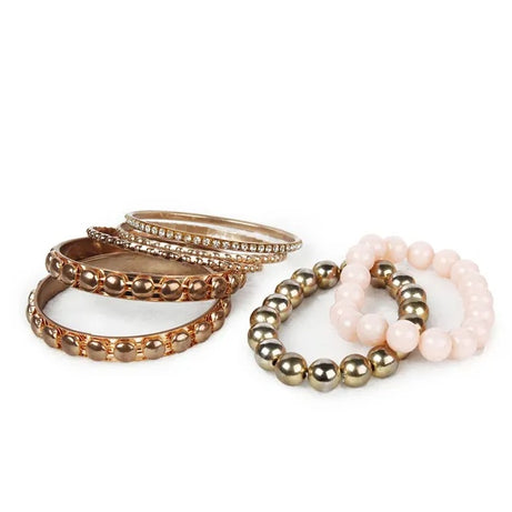 7-Piece Retro Burnished Gold Inlaid Rhinestones Bangle Bracelet Set