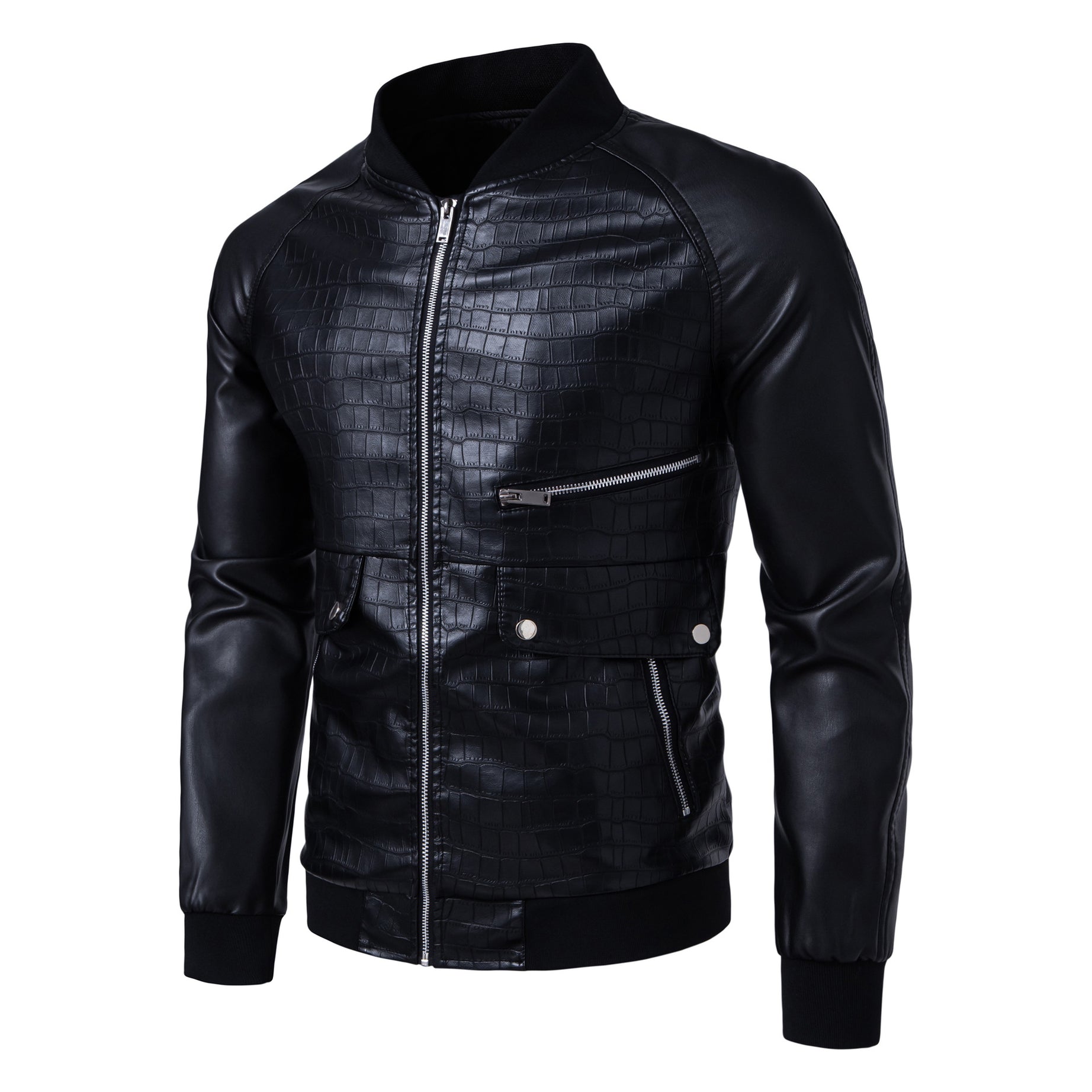 New Mens Stylish Stand-collar Casual Slim-fit Color-block Jacket