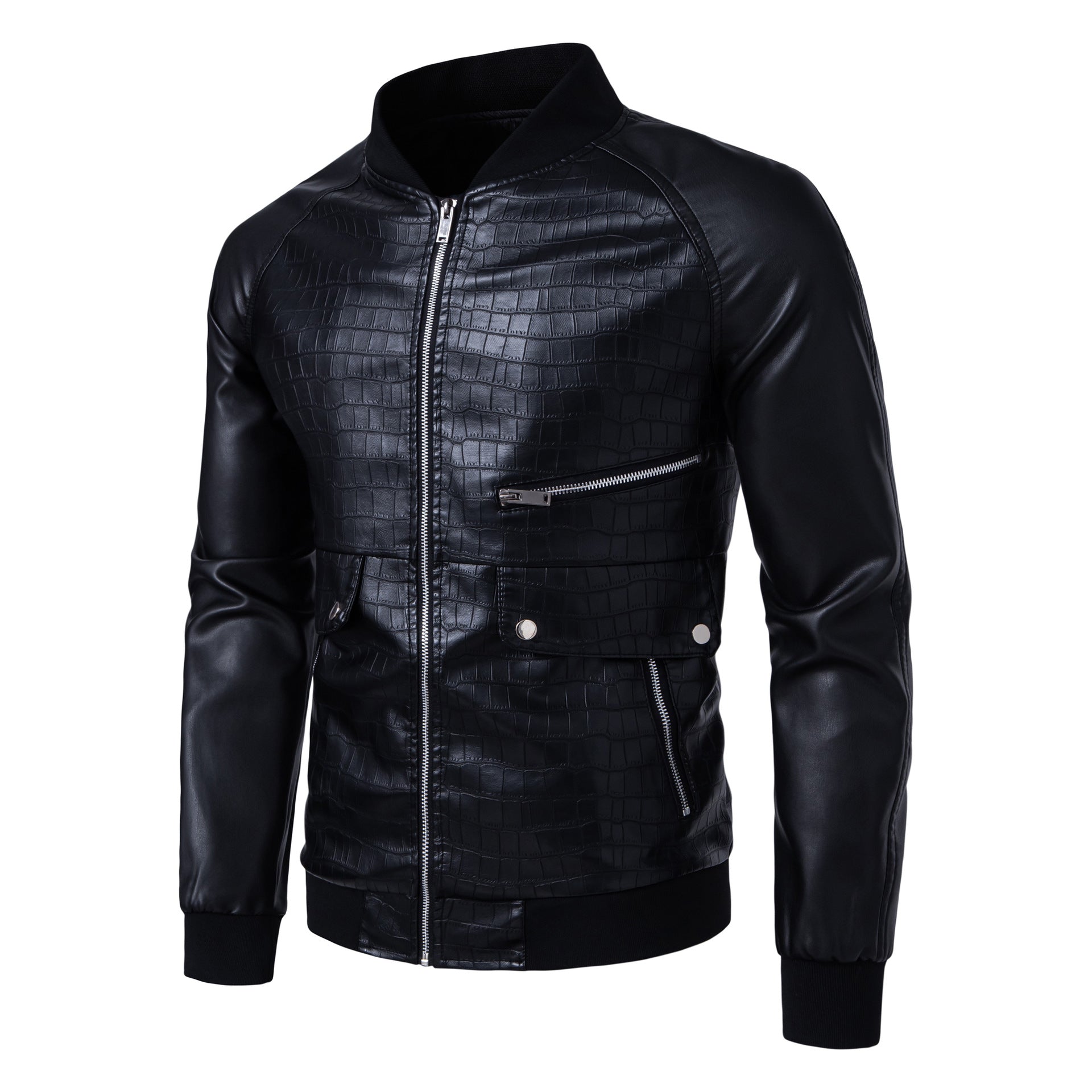 New Mens Stylish Stand-collar Casual Slim-fit Color-block Jacket