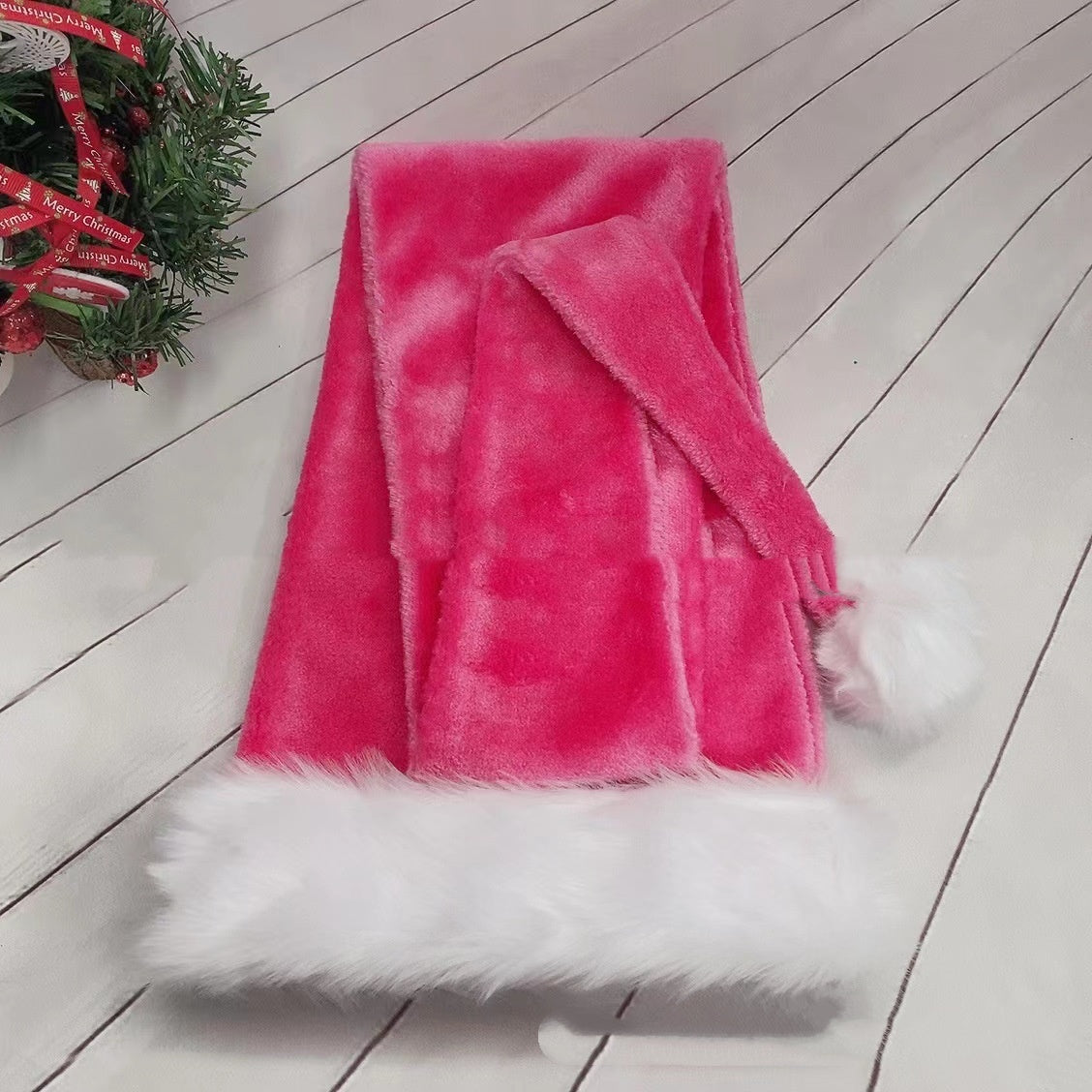 Extra Long Christmas Santa Hat Plush Christmas Decorations White Xmas Claus Cap For Party Costume