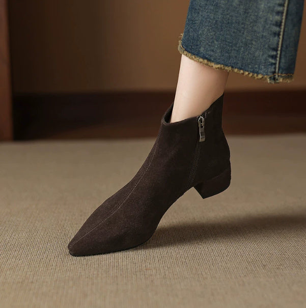 Low-heeled Cowhide Suede Women's Ankle Boots