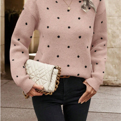 Fashion Polka Dot Print Pullover Sweater Casual Long-sleeved Knitted Tops Women's Clothing