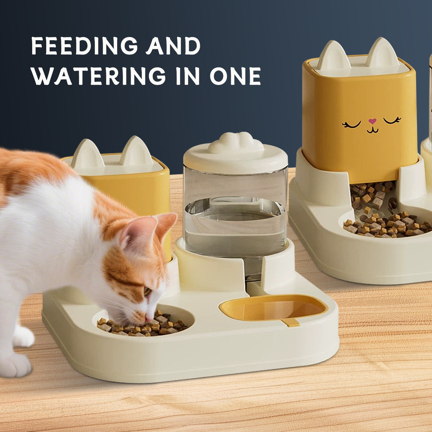 Super Cute Appearance Pet Feeding And Drinking Device, Cleverly Designed With Dry And Wet Separation, Automatic Water Addition, Universal For Cats And Dogs, Easily Solves Feeding Problems, And Makes P