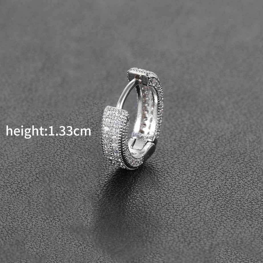 1 Pair Men's Hip Hop Zircon Hoop Earrings,Sparkling, Sleek Luxury,Versatile And Stylish