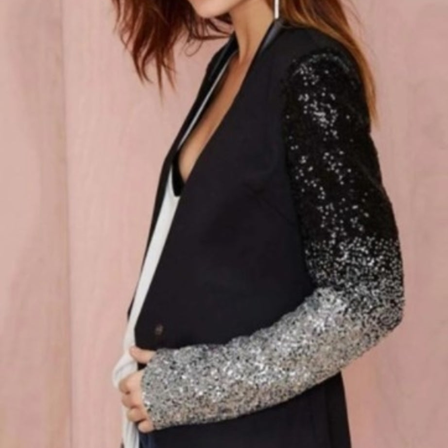 Womens Blazer with Sequins Sleeve