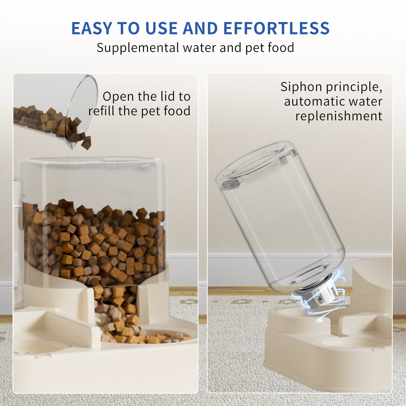 Transparent And Visible Pet Feeding And Drinking Dispenser, Automatically Refilling Food And Water, Caring For Every Moment, Allowing Owners To Travel Easily And Pets To Enjoy Worry Free Eating