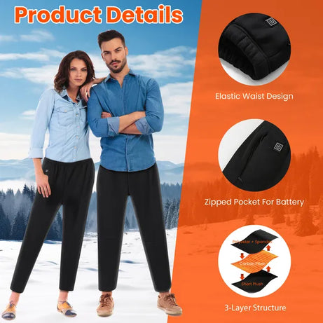 Winter Heated Pants For Men Women With 12 Heating Zones 5V USB Powered Heating Trouser With 3 Heating Levels Machine Washable For Outdoor Winter Activities Unisex