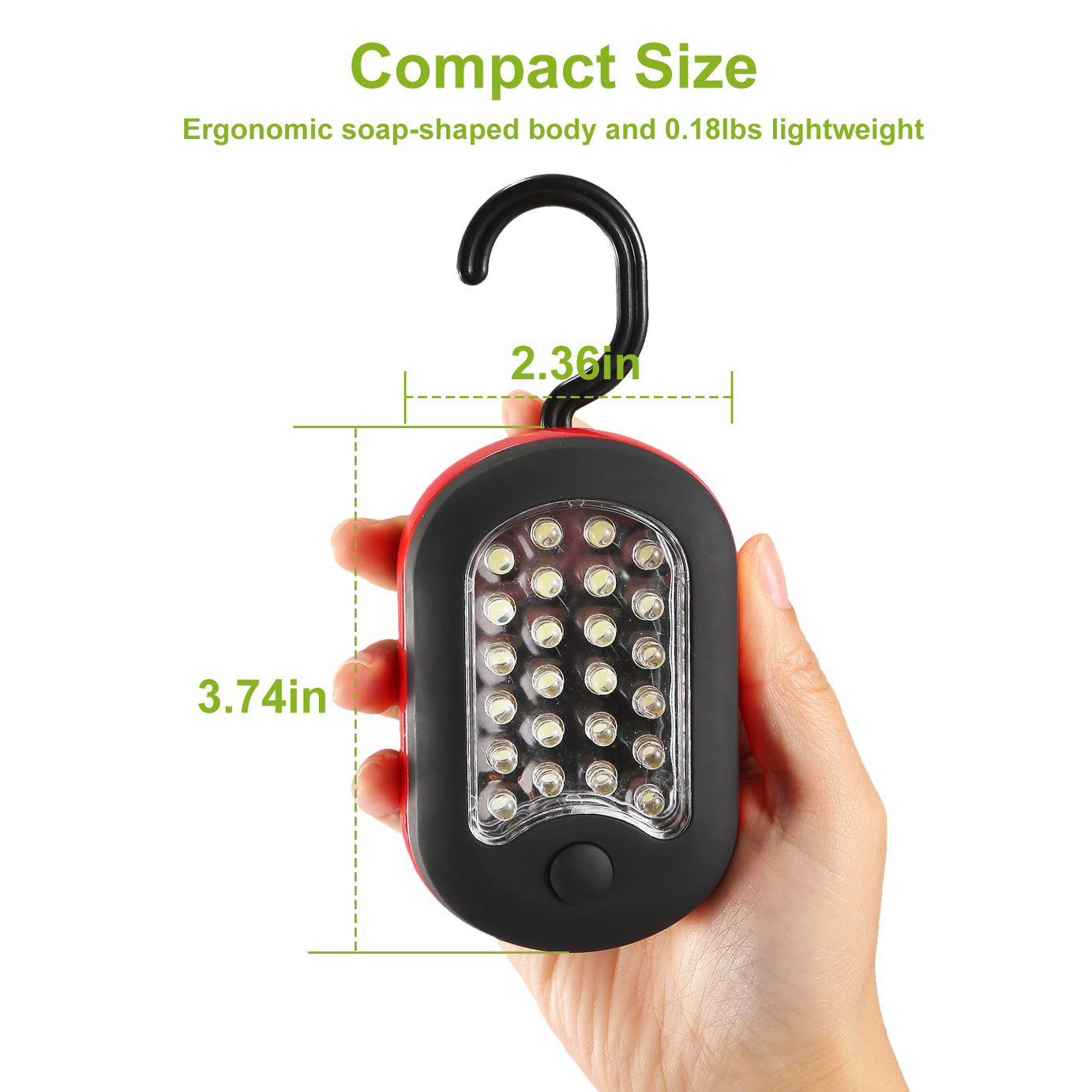 1Pc Magnetic LED Work Light With Hook Compact Flashlight For Camping Hiking Emergency