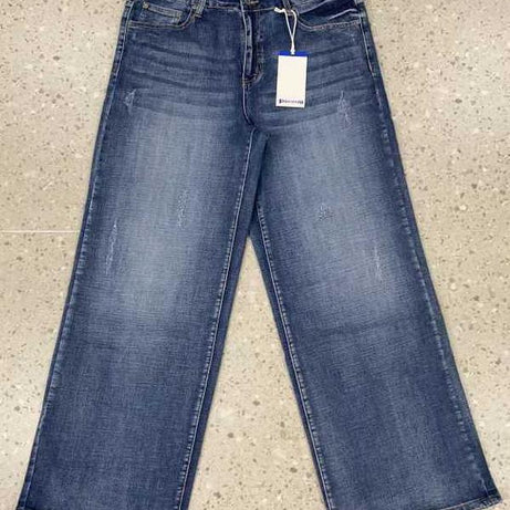 Dark Blue Plus Size High-Waisted Flare Pants Wide-Leg Trousers For Curvy Women