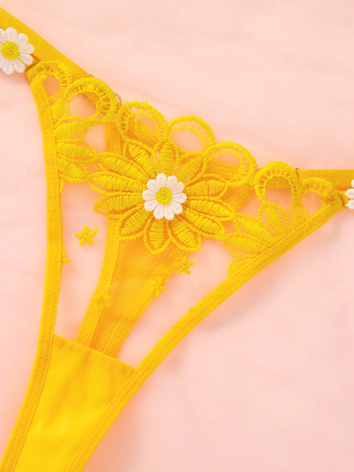 A sexy Yellow lingerie set, including a daisy-patterned bra and thong, a comfortable family-style women's two-piece ZA825086