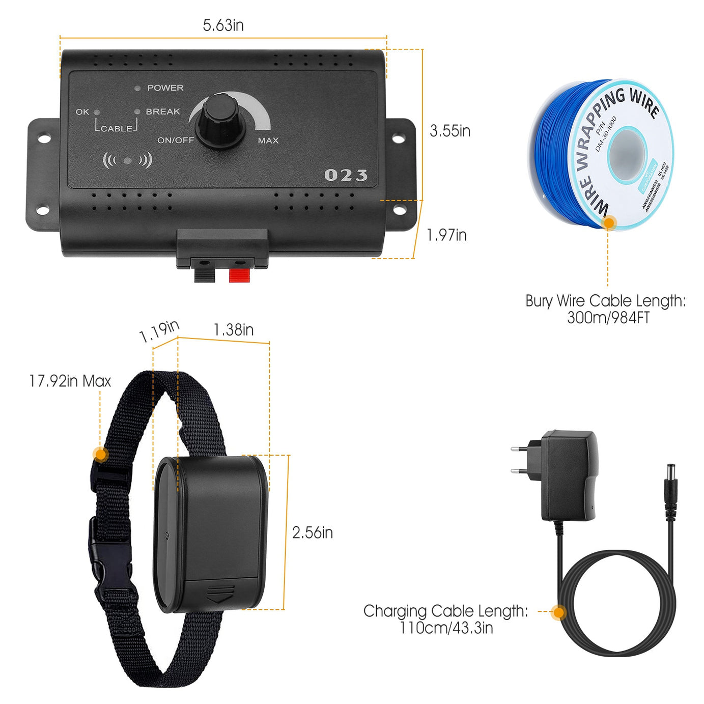 1Set Electric Dog Fence System Pet Tone Shock Boundary Containment Water Resistant Collar Receiver For Small Medium Large Dog