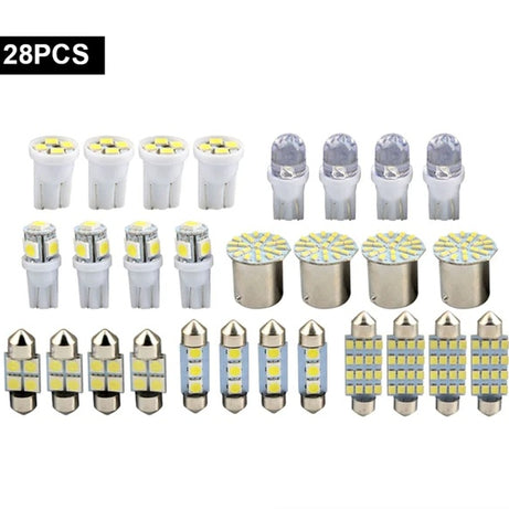 28pcs Car Interior White Combo LED Map Dome Door Trunk License Plate Light Bulbs