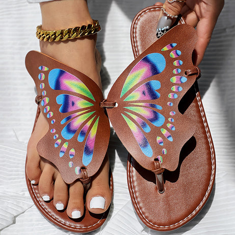 Utterfly Print Round Toe Flip Flops, Comfortable Summer Beach Shoes, Casual Women's Footwear, Perfect For Poolside And Daily Wear
