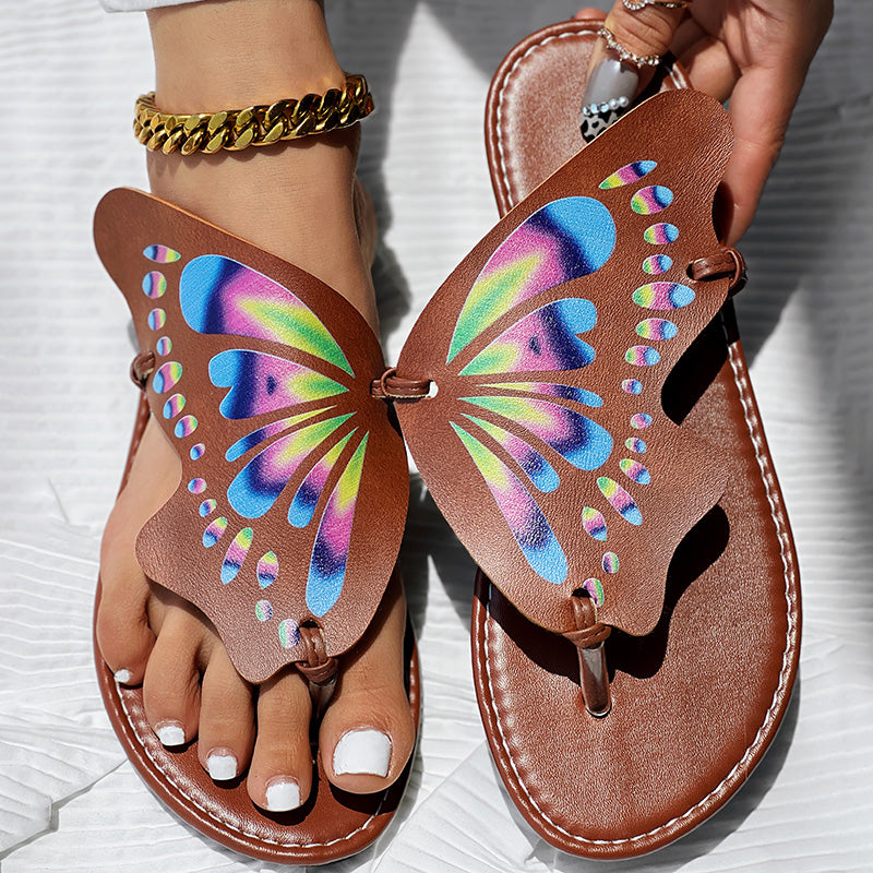 Utterfly Print Round Toe Flip Flops, Comfortable Summer Beach Shoes, Casual Women's Footwear, Perfect For Poolside And Daily Wear
