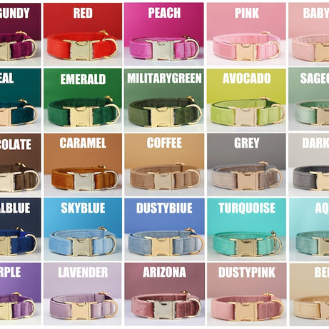 Multiple Colour Velvet Personalise Dog Collar Leash Set With Bow