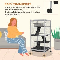 PawHut Rolling Small Animal Cage With Hammock, Ferret Cage, Chinchilla Cage, Pet Habitat With 6 Doors, Removable Tray