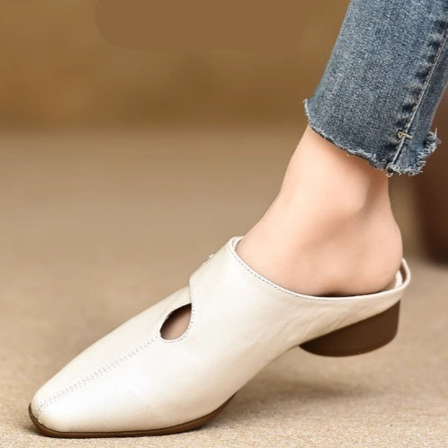 Women's Slip-on Slippers With Hand-stitched Pattern Made From First-layer Sheepskin