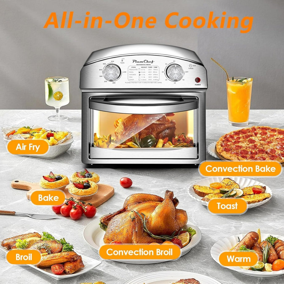 Stainless Steel 12.5 Qt Air Fryer, Dual Knob Control, 60-Min Timer, Presets For French Fries, Pizza, Chicken, Fish, And Toast Sleek Design, Healthy Cookie, Amazon Resale Prohibited