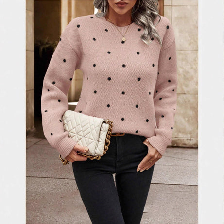 Fashion Polka Dot Print Pullover Sweater Casual Long-sleeved Knitted Tops Women's Clothing
