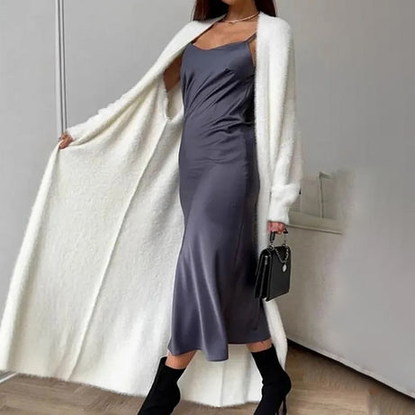 Women's Furry Long Cardigan - Slouchy Open Front Duster Coat, Fuzzy Cozy Layer