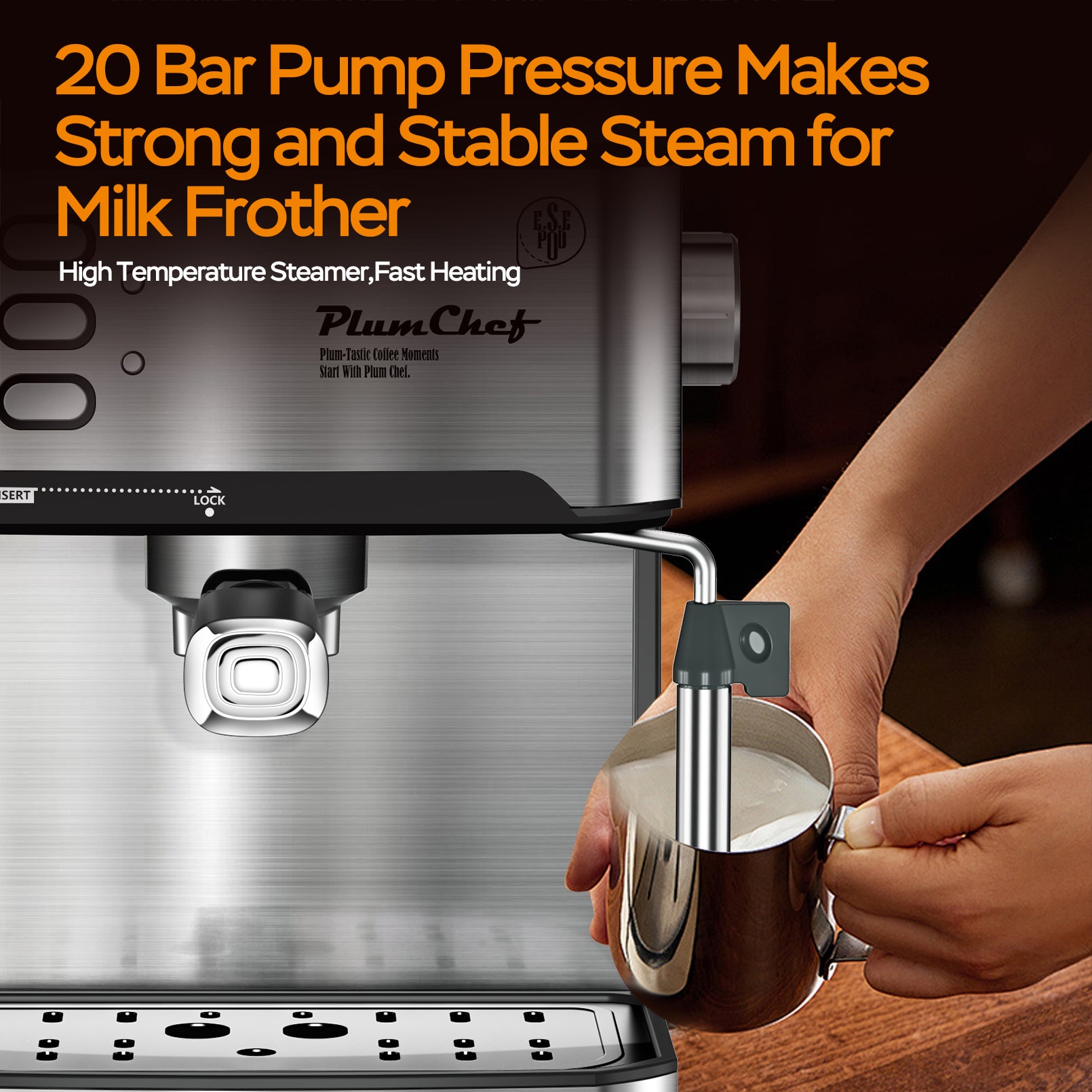 20 Bar Espresso Machine With Milk Frother, Single & Double Shot, ESE Pod Compatible, Visual Display Of Pressure, Removable Water Tank, Cappuccino, Latte, Machiato, Amazon Resale Prohibited