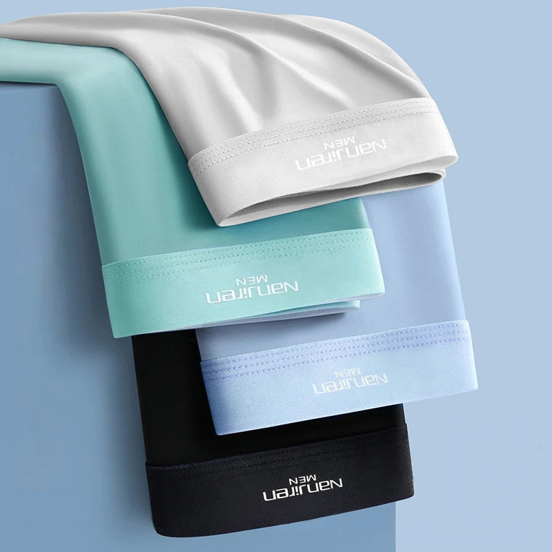 4pcs Boxer Shorts Men's Ice Silk Underwear Male Underpants Breathable Sexy Thin Panties U Convex Lingerie Wholesale Lots L-6XL