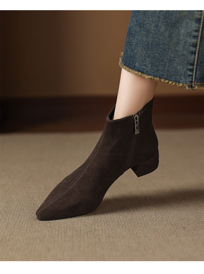 Low-heeled Cowhide Suede Women's Ankle Boots