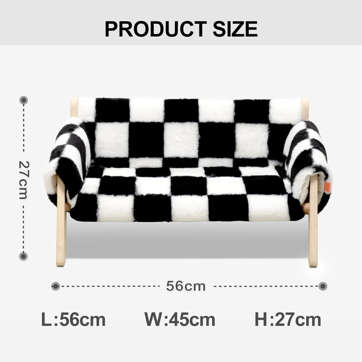 MEWOOFUN Raised Cat Bed With Wooden Legs - Sturdy Cat Sofa Holds 15kg, 56x45cm Soft Checkerboard Couch With Removable Washable Cover For Indoor Cats & Kittens