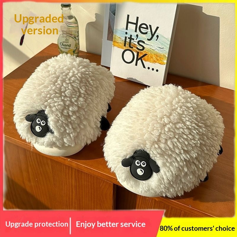 New Women's Winter Cartoon Sheepskin Cotton Slippers For Indoor Wear