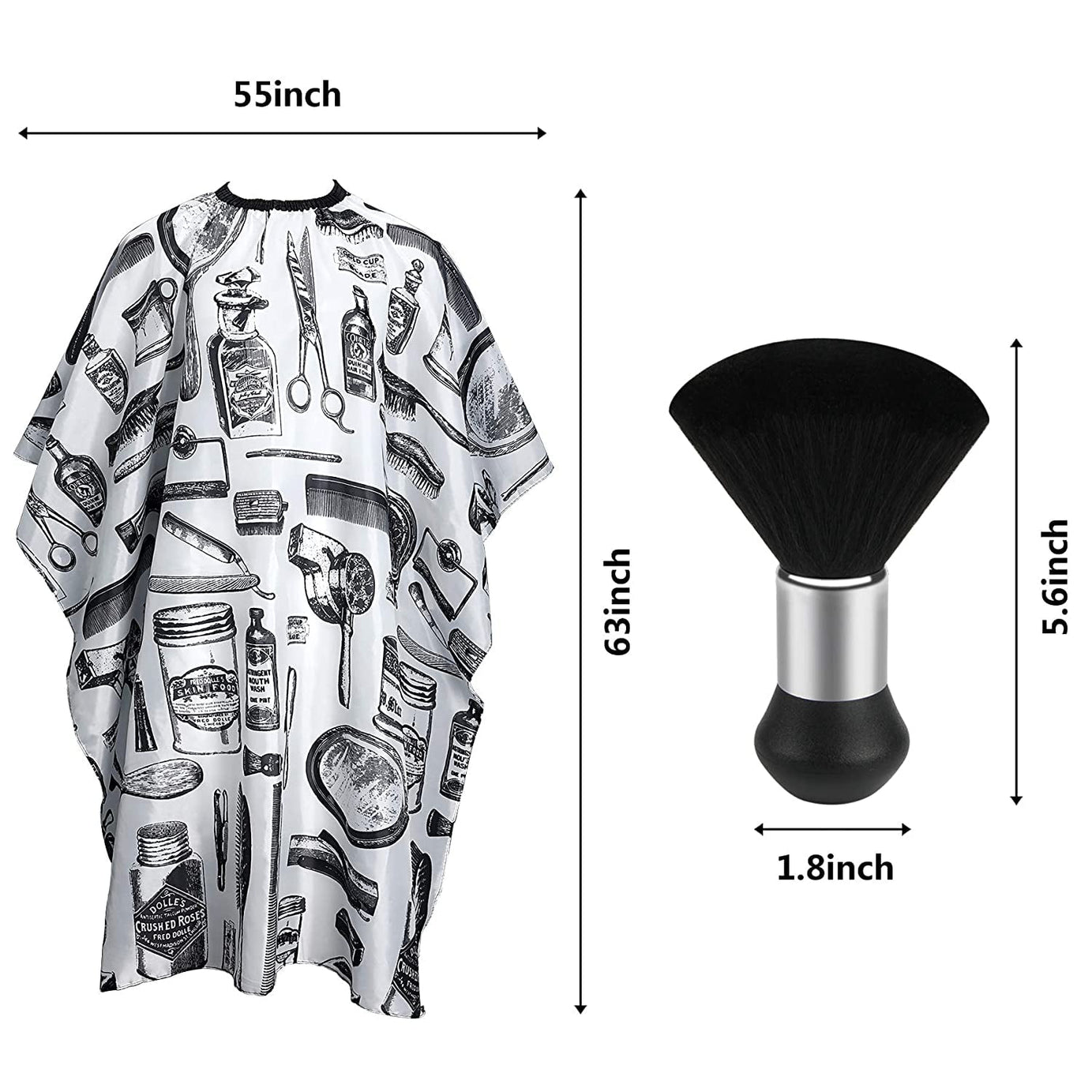 White Floral Print Professional Hair Cutting Salon Barber Cape With Neck Duster Brush, Hair Cutting Accessory