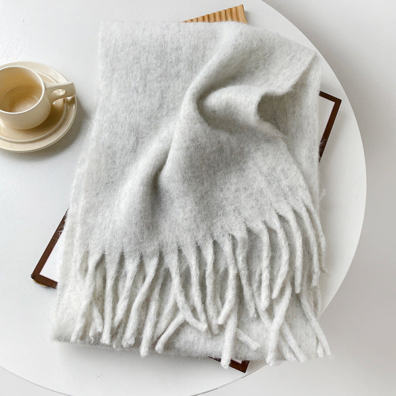 Mellard Merino Wool Korean-Style Relaxed-Feel Solid-Color Brushed Warm Scarf For Women