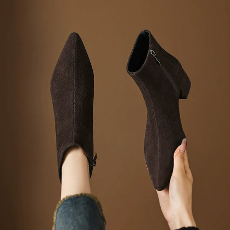 Low-heeled Cowhide Suede Women's Ankle Boots