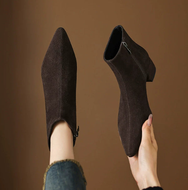 Low-heeled Cowhide Suede Women's Ankle Boots
