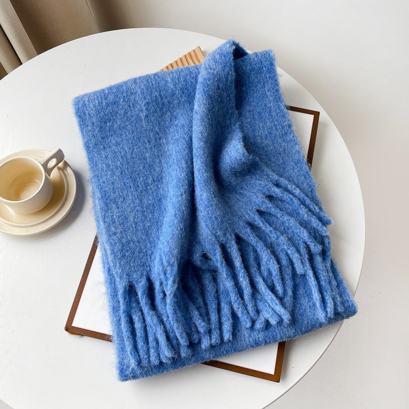 Mellard Merino Wool Korean-Style Relaxed-Feel Solid-Color Brushed Warm Scarf For Women