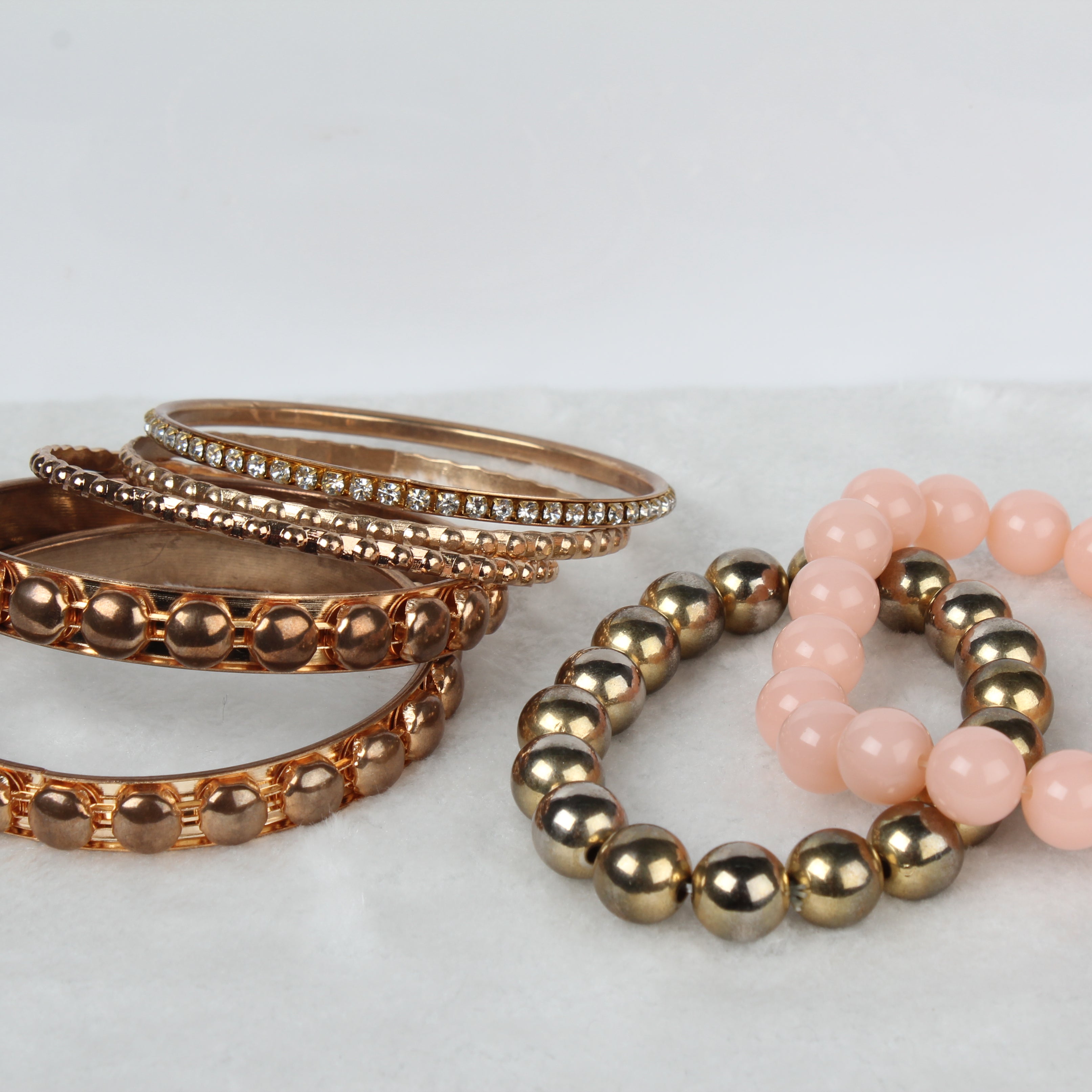 7-Piece Retro Burnished Gold Inlaid Rhinestones Bangle Bracelet Set