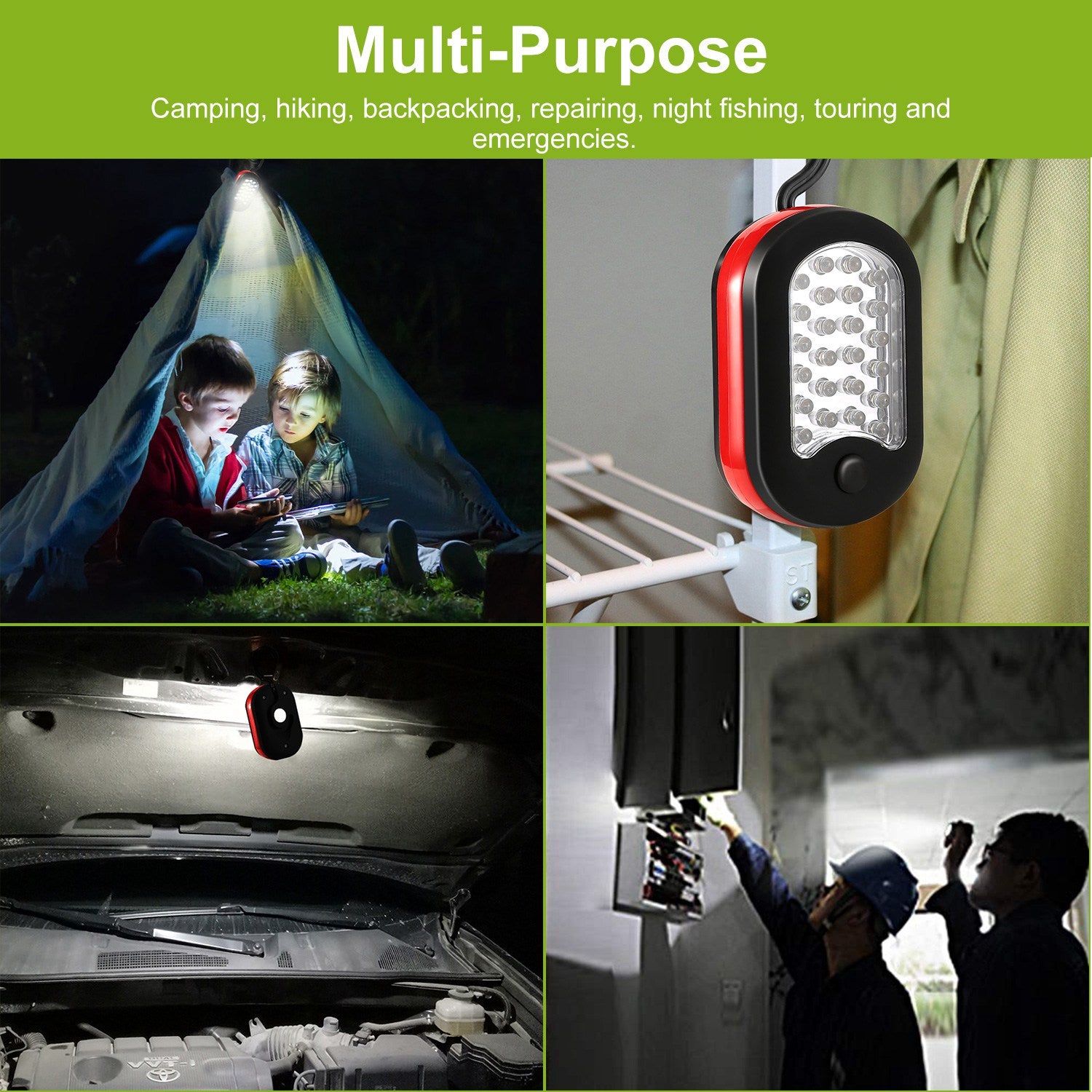 1Pc Magnetic LED Work Light With Hook Compact Flashlight For Camping Hiking Emergency