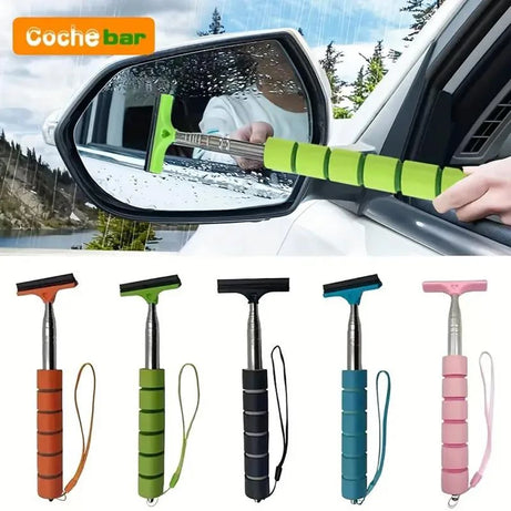 Car Rearview Mirror Wiper Telescopic Handle Car Rearview Mirror Wiper Durable Stainless Auto Glass Cleaning Tools Cleaning Brush