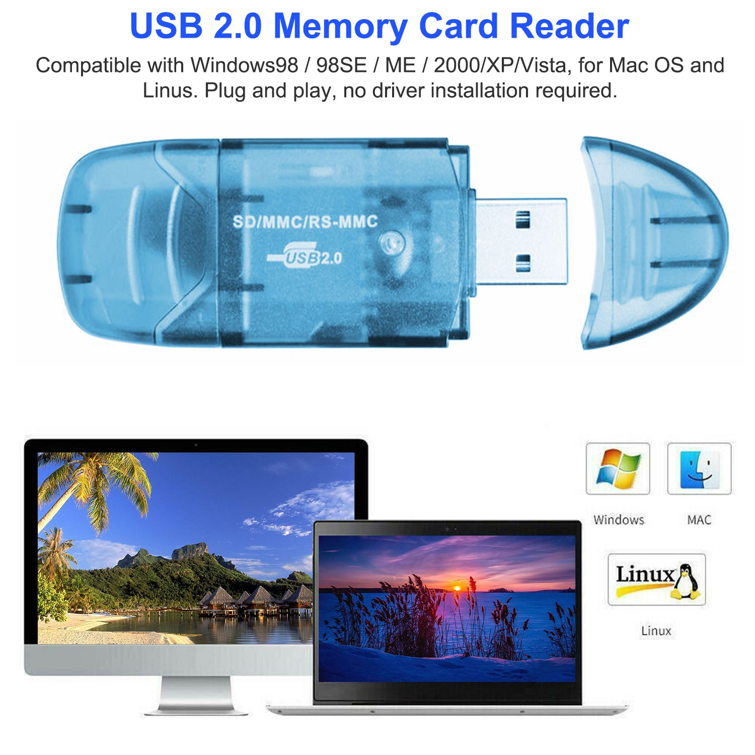 1Pc Memory Card Reader USB 2.0 480Mbps High Speed Card Reader Adapter For SD Card