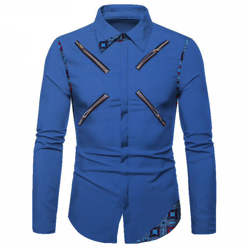 Four Seasons Polyester Cotton Youth Solid Color Lapel White Casual Shirt