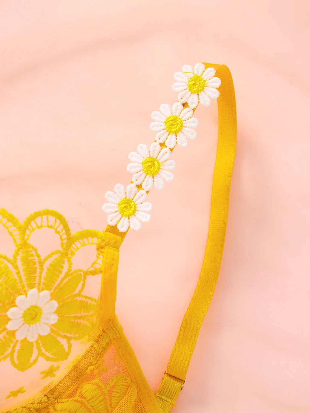 A sexy Yellow lingerie set, including a daisy-patterned bra and thong, a comfortable family-style women's two-piece ZA825086