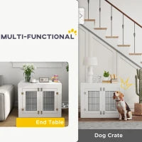 PawHut Dog Crate Furniture With 360 Rotatable Removable Dog Bowls, Dog Kennel Furniture For Medium Dogs, White